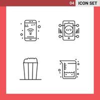 Set of 4 Commercial Filledline Flat Colors pack for app corn wifi online flasks Editable Vector Design Elements