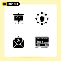 Group of 4 Solid Glyphs Signs and Symbols for presentation mail report protection audio Editable Vector Design Elements