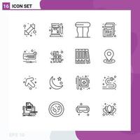 Pictogram Set of 16 Simple Outlines of speech message interior chat paper Editable Vector Design Elements