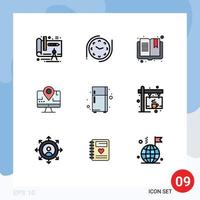 Universal Icon Symbols Group of 9 Modern Filledline Flat Colors of coffee fridge page electronic device location Editable Vector Design Elements