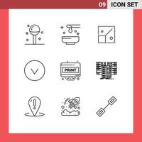 User Interface Pack of 9 Basic Outlines of computer sheet circle spa arrow design Editable Vector Design Elements