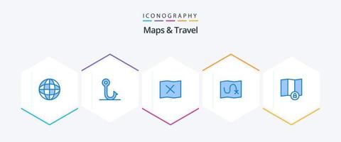 Maps and Travel 25 Blue icon pack including . map. . lock vector