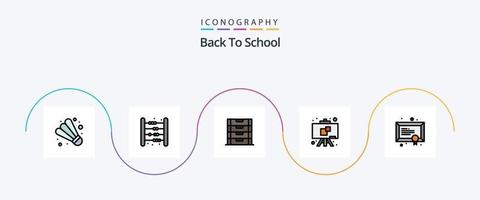 espalda a colegio línea lleno plano 5 5 icono paquete incluso escuela. diploma. documento. escuela. pizarra vector