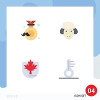 Group of 4 Modern Flat Icons Set for badge security fathers day lamb canada Editable Vector Design Elements