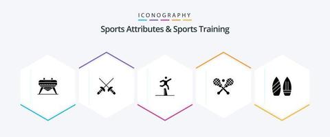 Sports Atributes And Sports Training 25 Glyph icon pack including sports. skate. runner. sticks. lacrosse vector