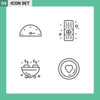 Pack of 4 creative Filledline Flat Colors of gauge heart control barbecue lover Editable Vector Design Elements