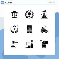 Modern Set of 9 Solid Glyphs and symbols such as communications islam science hand dua Editable Vector Design Elements