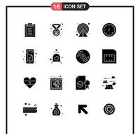 Solid Glyph Pack of 16 Universal Symbols of timer clock feminism alert point Editable Vector Design Elements