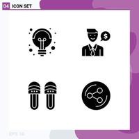 Group of 4 Solid Glyphs Signs and Symbols for electricity comfortable idea job slipper Editable Vector Design Elements