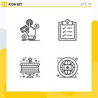 Set of 4 Modern UI Icons Symbols Signs for ppc celebration payment list brand Editable Vector Design Elements