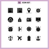 Universal Icon Symbols Group of 16 Modern Solid Glyphs of capital blockchain website ripple target Editable Vector Design Elements