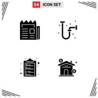 4 Universal Solid Glyphs Set for Web and Mobile Applications media check list newspaper drain list Editable Vector Design Elements