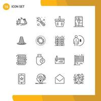 Universal Icon Symbols Group of 16 Modern Outlines of protection navigation basket location app Editable Vector Design Elements