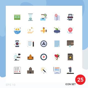 Mobile Interface Flat Color Set of 25 Pictograms of location plan time camping appointment Editable Vector Design Elements