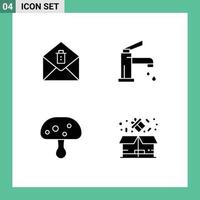 4 Thematic Vector Solid Glyphs and Editable Symbols of mail nature bath faucet spring Editable Vector Design Elements