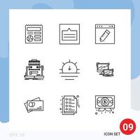 Group of 9 Modern Outlines Set for data marketplace wireframe business education Editable Vector Design Elements