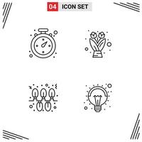 Set of 4 Commercial Filledline Flat Colors pack for compass holidays flower lights idea Editable Vector Design Elements