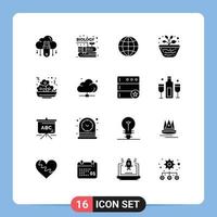 Pack of 16 Modern Solid Glyphs Signs and Symbols for Web Print Media such as fast study knowledge science education Editable Vector Design Elements