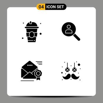 4 Solid Glyph concept for Websites Mobile and Apps drink email back to school networking medal Editable Vector Design Elements
