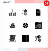 9 Thematic Vector Solid Glyphs and Editable Symbols of location define text error warning Editable Vector Design Elements