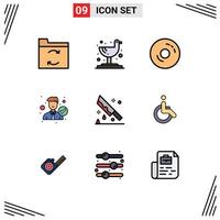 Pack of 9 Modern Filledline Flat Colors Signs and Symbols for Web Print Media such as halloween right donuts office employee Editable Vector Design Elements