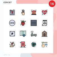 16 User Interface Flat Color Filled Line Pack of modern Signs and Symbols of html brackets home love gift Editable Creative Vector Design Elements