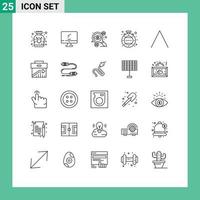 Mobile Interface Line Set of 25 Pictograms of arrow minutes pc clock money Editable Vector Design Elements