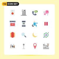 Pictogram Set of 16 Simple Flat Colors of page error web browser power Editable Pack of Creative Vector Design Elements