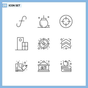 Mobile Interface Outline Set of 9 Pictograms of structure clock xmas building target Editable Vector Design Elements