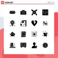 Mobile Interface Solid Glyph Set of 16 Pictograms of dollar idea fan business setting Editable Vector Design Elements