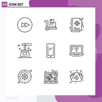 Set of 9 Vector Outlines on Grid for smart phone yoga management spa honey Editable Vector Design Elements