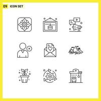 Set of 9 Commercial Outlines pack for mom email video user delete Editable Vector Design Elements