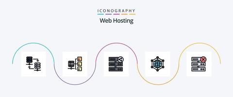 web hospedaje línea lleno plano 5 5 icono paquete incluso Internet. servidor. hospedaje datos. web vector