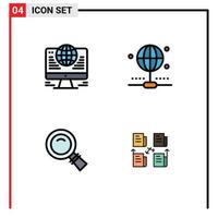 User Interface Pack of 4 Basic Filledline Flat Colors of computer magnifying network share exchange Editable Vector Design Elements