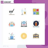 Set of 9 Commercial Flat Colors pack for laptop group ddrink teamwork team Editable Vector Design Elements