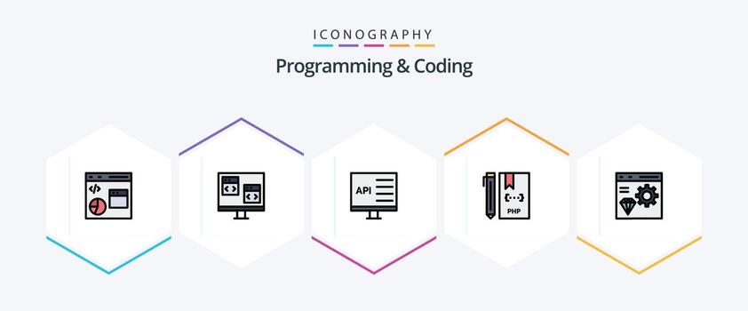 Programming And Coding 25 FilledLine icon pack including coding. app. develop. php. development vector