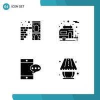 4 Thematic Vector Solid Glyphs and Editable Symbols of home cell wall motorhome lamp Editable Vector Design Elements