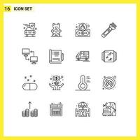 16 Universal Outline Signs Symbols of file hiking dollar camping light Editable Vector Design Elements
