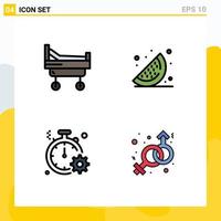 Group of 4 Modern Filledline Flat Colors Set for bed quick food business female Editable Vector Design Elements