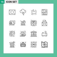 Outline Pack of 16 Universal Symbols of cart passport full pass game Editable Vector Design Elements