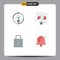 Set of 4 Vector Flat Icons on Grid for bulb bulb solution learn lock pad Editable Vector Design Elements