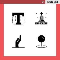 Modern Set of 4 Solid Glyphs Pictograph of font hand designer grave location Editable Vector Design Elements