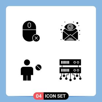 moderno conjunto de 4 4 sólido glifos pictografía de ordenadores ver hardware correo electrónico obstruido editable vector diseño elementos