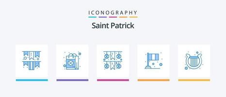 Santo Patricio azul 5 5 icono paquete incluso arpa. irlandesa. compras. bandera. día. creativo íconos diseño vector