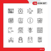 Set of 16 Modern UI Icons Symbols Signs for electricity device open cable transport Editable Vector Design Elements