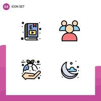 Universal Icon Symbols Group of 4 Modern Filledline Flat Colors of e book protection learning students hand Editable Vector Design Elements