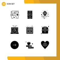 Modern Set of 9 Solid Glyphs and symbols such as error browser mardi seo laptop Editable Vector Design Elements