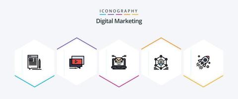 Digital Marketing 25 FilledLine icon pack including group. network. video. laptop. mail vector