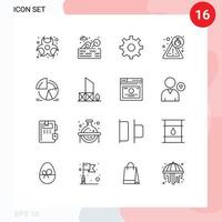 grupo de dieciséis contornos señales y símbolos para analítica tarta engranaje gráfico seguridad editable vector diseño elementos