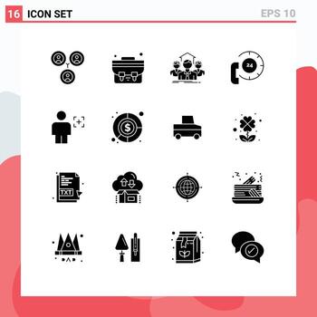 User Interface Pack of 16 Basic Solid Glyphs of body help teamwork contact center Editable Vector Design Elements